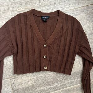 Brown Cropped Sweater Cardigan
